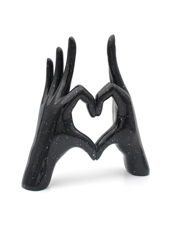 Accessoryway Black Heart Hands Decor Sculpture,Small Love Finger Gesture Decorative Sculpture for Wedding Dresser Shelves Desktop Knick Knacks Home Decor & Ring-Holder Display Stand - Image 1